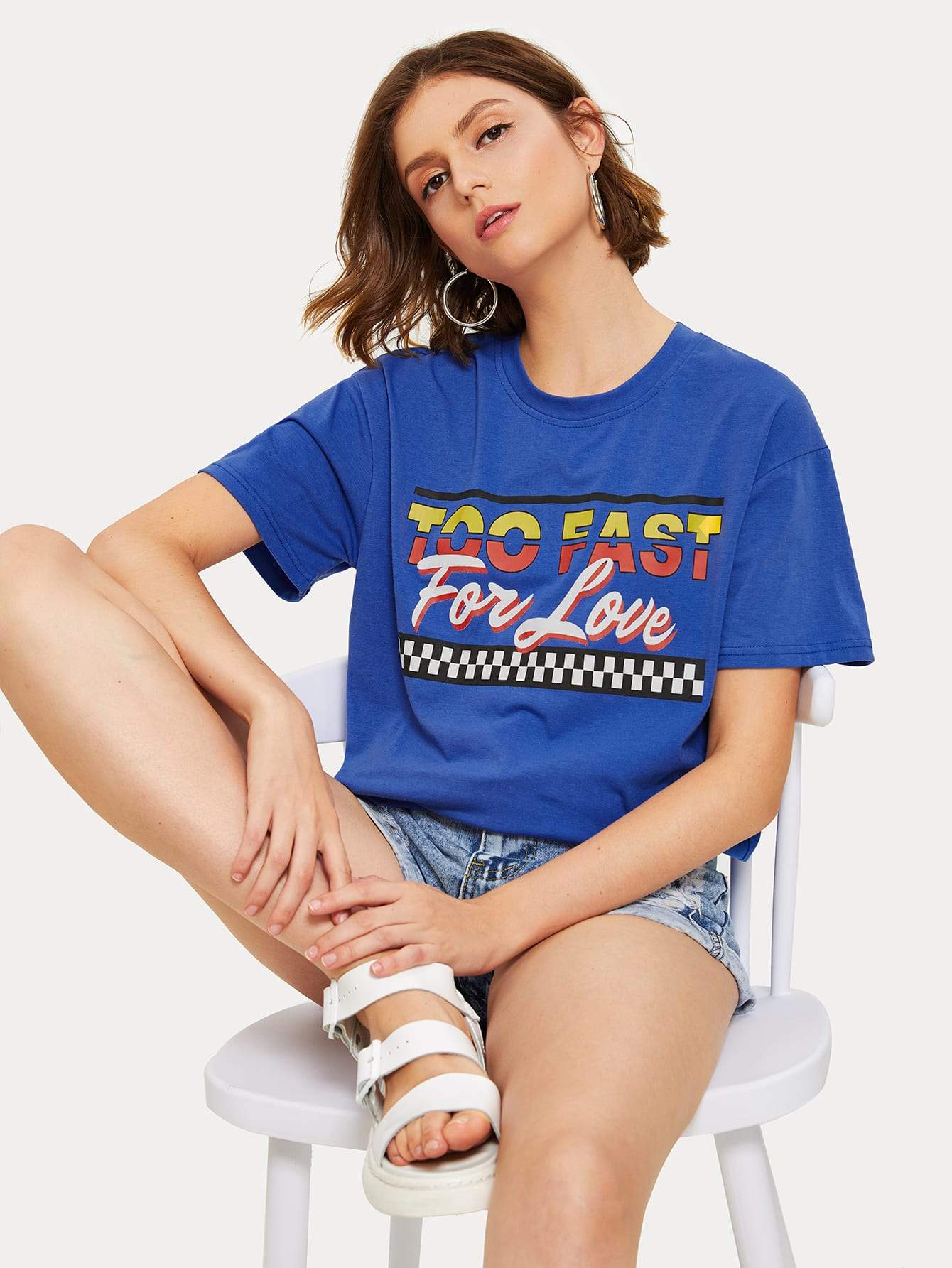 Letter Graphic Checkerboard Panel Tee