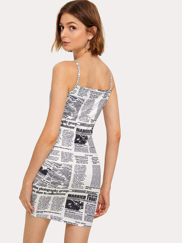 Newspaper Print Cami Dress