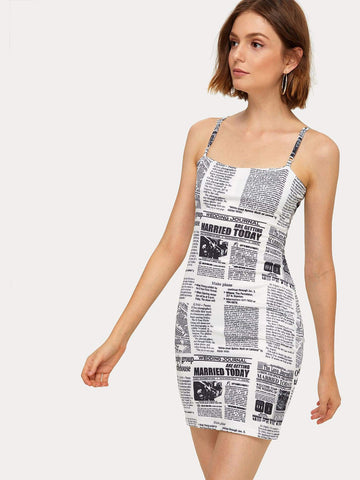 Newspaper Print Cami Dress