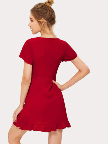 Split Ruffle Solid Dress