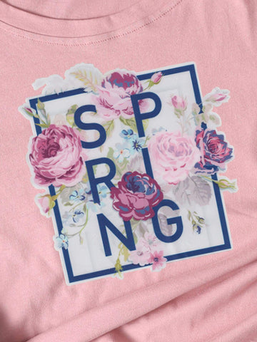 Floral & Letter Print Tee