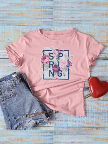 Floral & Letter Print Tee