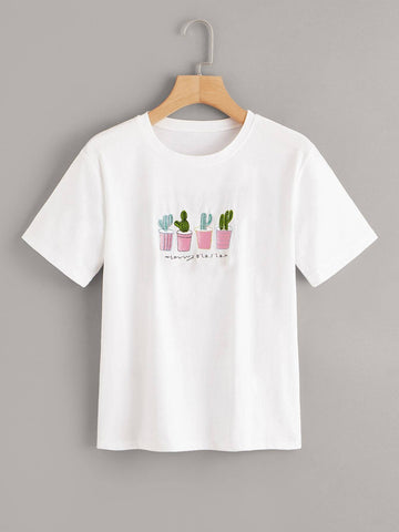 Potted Plant Embroidered Tee