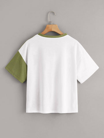 Two Tone Floral & Letter Graphic Tee