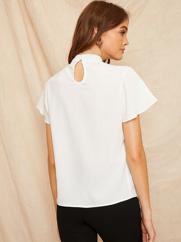 Lace Panel V-cut Neck Blouse