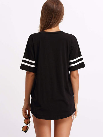 Varsity Striped Letter Print T-Shirt