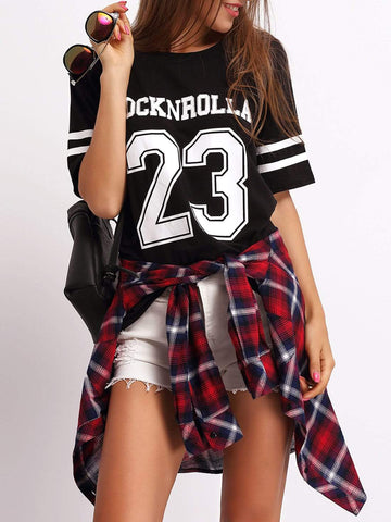 Varsity Striped Letter Print T-Shirt