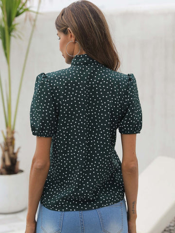 Polka Dot Tie Neck Blouse