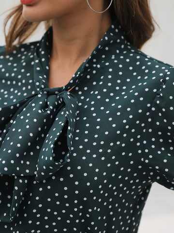 Polka Dot Tie Neck Blouse