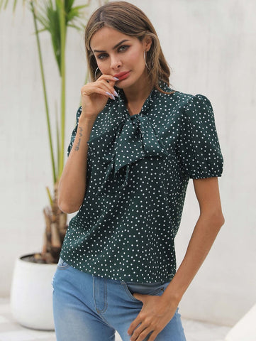 Polka Dot Tie Neck Blouse