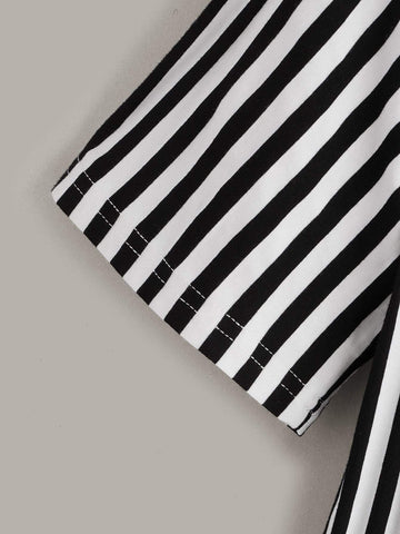 Contrast Lip Sequin Striped Panel Tee