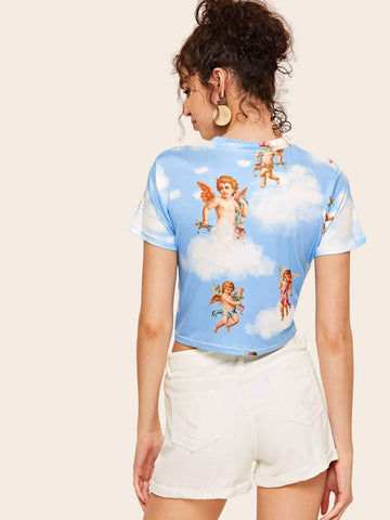 Angel Print Crop Tee
