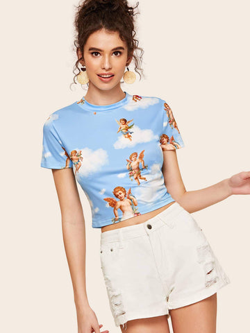 Angel Print Crop Tee