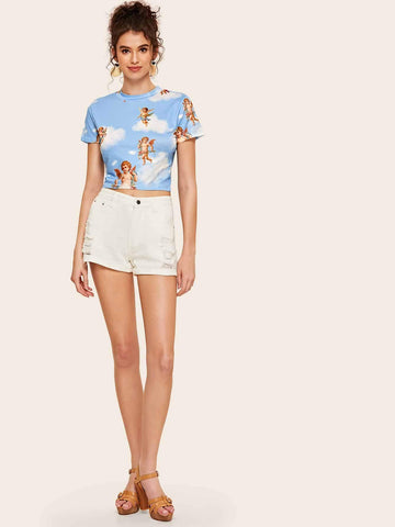 Angel Print Crop Tee
