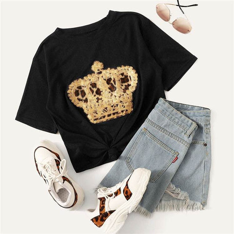 Contrast Sequin And Leopard Tee
