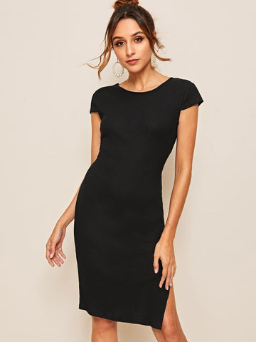 Solid Split Hem Dress