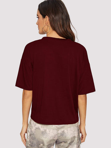 V-cut Neck Letter Graphic Tee