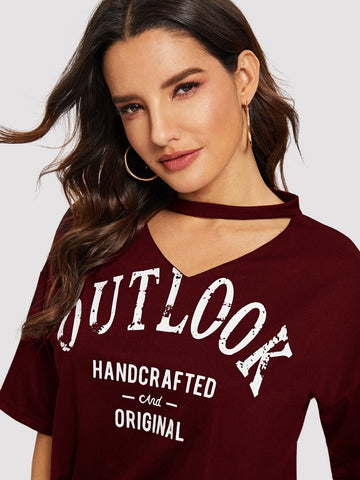 V-cut Neck Letter Graphic Tee