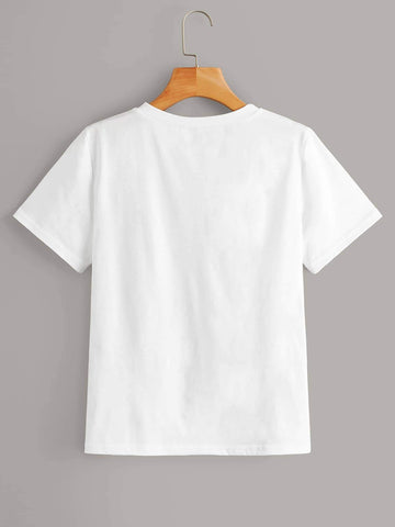 Letter And Floral Print Tee