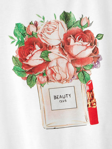 Letter And Floral Print Tee