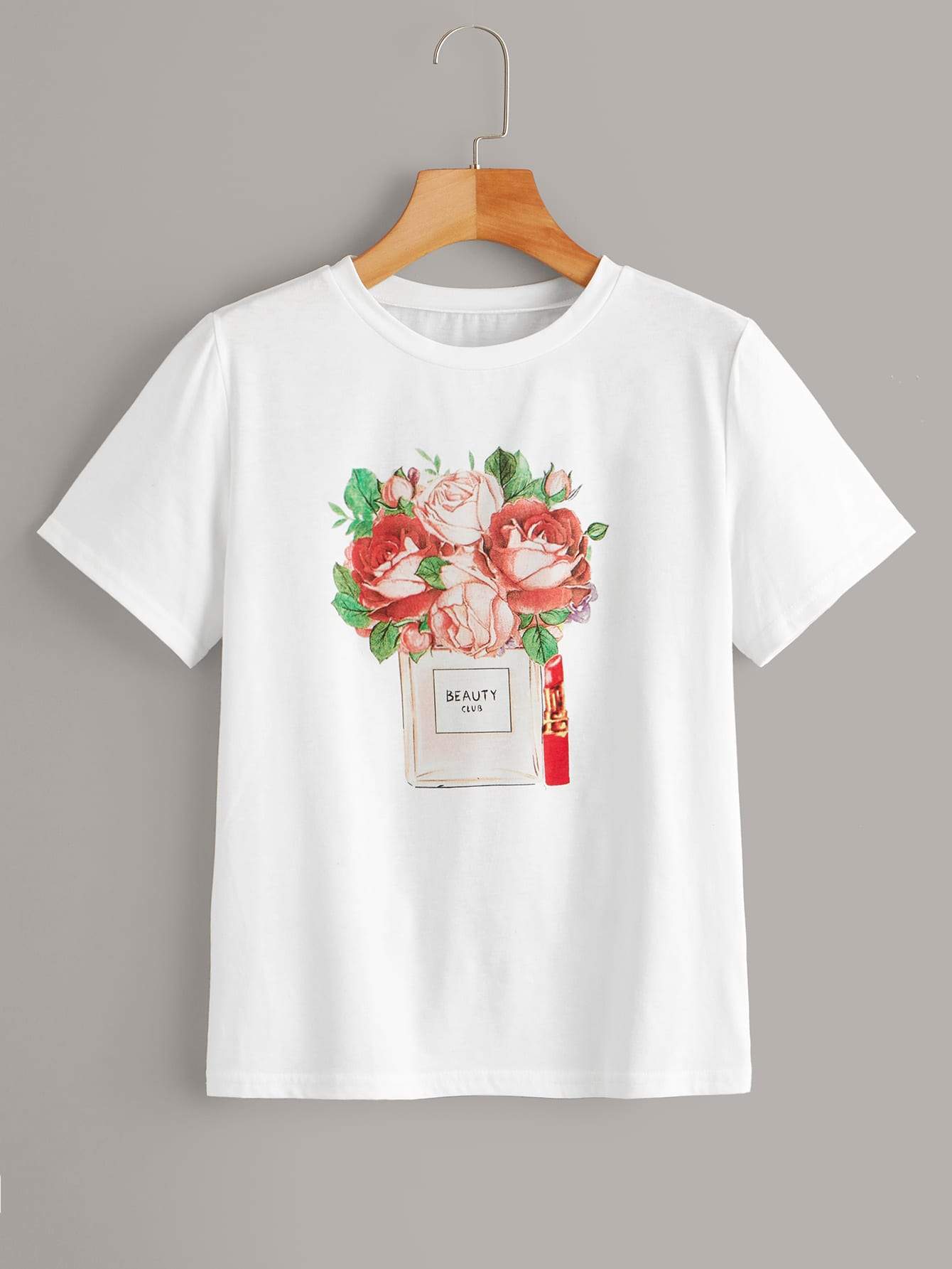 Letter And Floral Print Tee