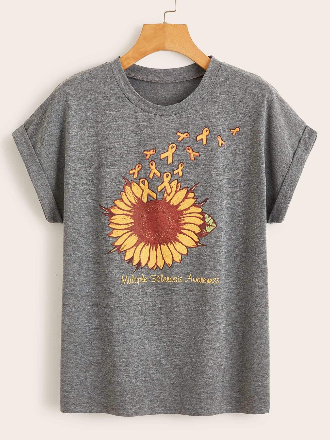 Sunflower & Letter Print Tee