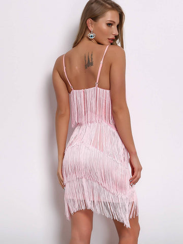 Joyfunear Layered Fringe Trim Bodycon Slip Dress