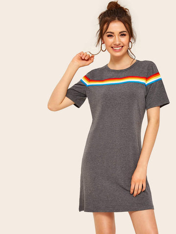 Rainbow Striped Tape T-shirt Dress