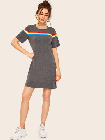 Rainbow Striped Tape T-shirt Dress