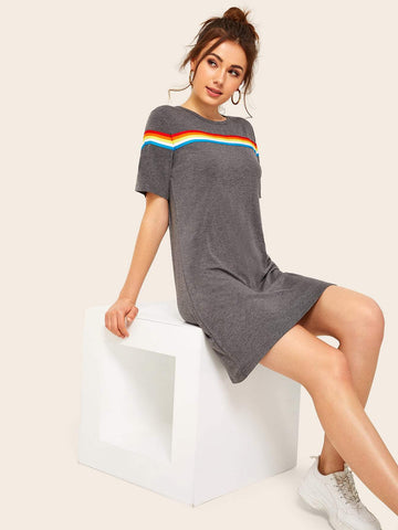 Rainbow Striped Tape T-shirt Dress