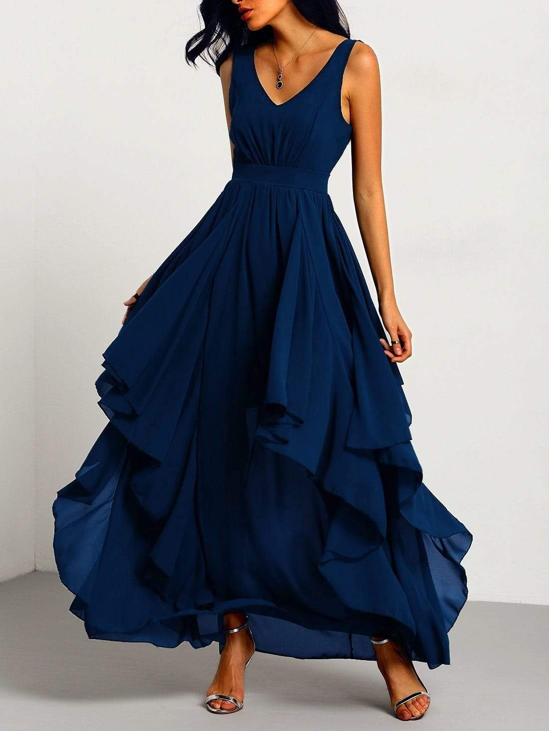 Chiffon Backless Asymmetrical Hem Prom Dress