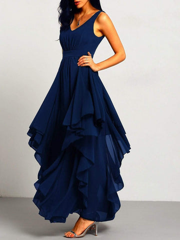 Chiffon Backless Asymmetrical Hem Prom Dress