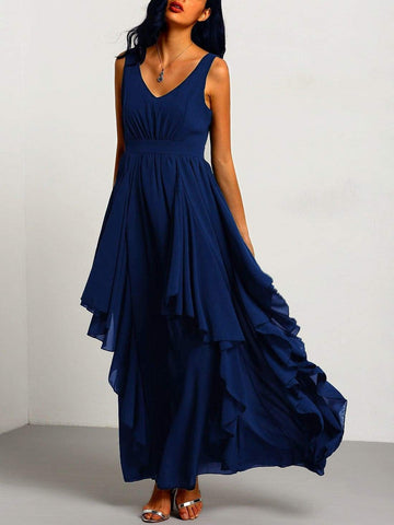 Chiffon Backless Asymmetrical Hem Prom Dress