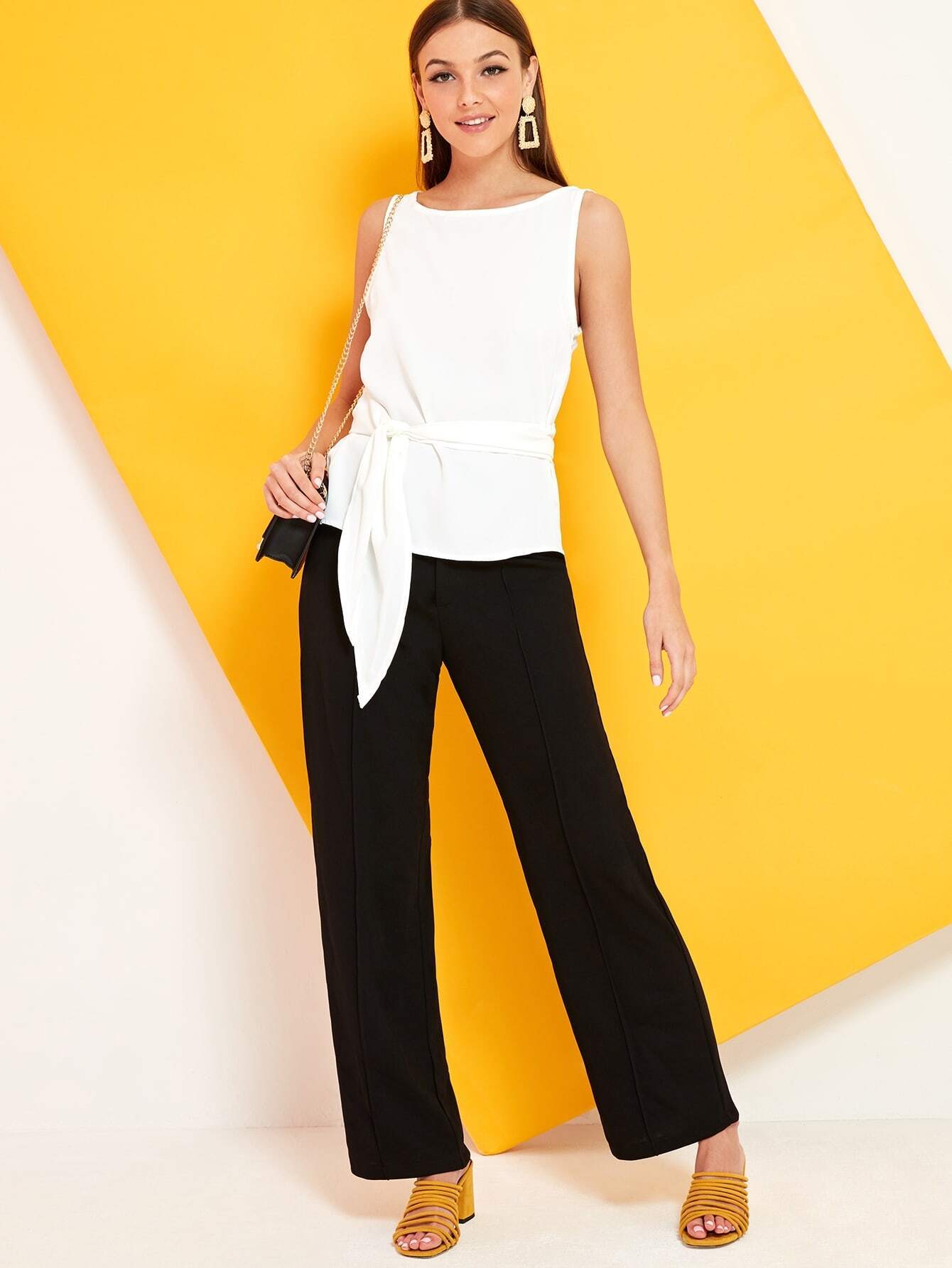 Tie Front Sleeveless Blouse