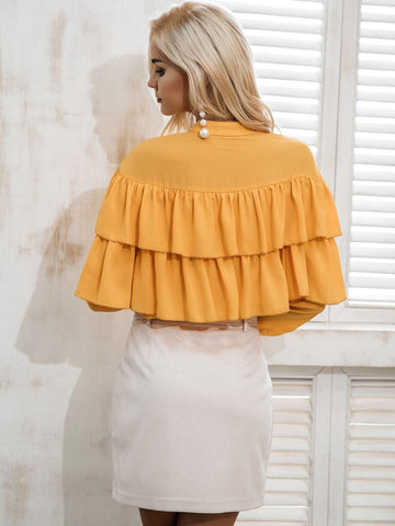 Simplee Solid Layered Ruffle Trim Shirt