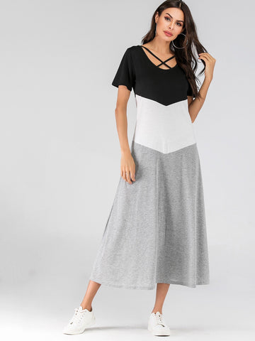 Cut And Sew Criss-cross Front Tee Dress