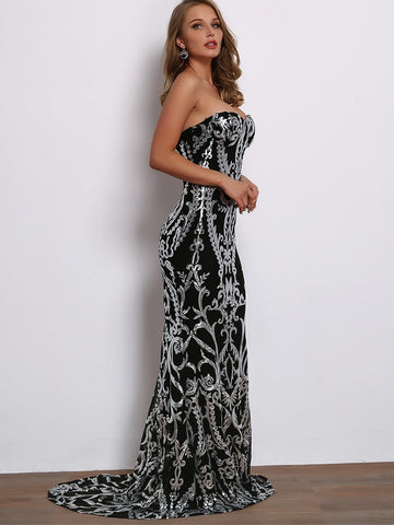 Joyfunear Zip Back Metallic Scroll Maxi Tube Dress