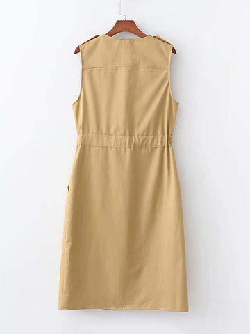 Drawstring Waist Button Front Dress