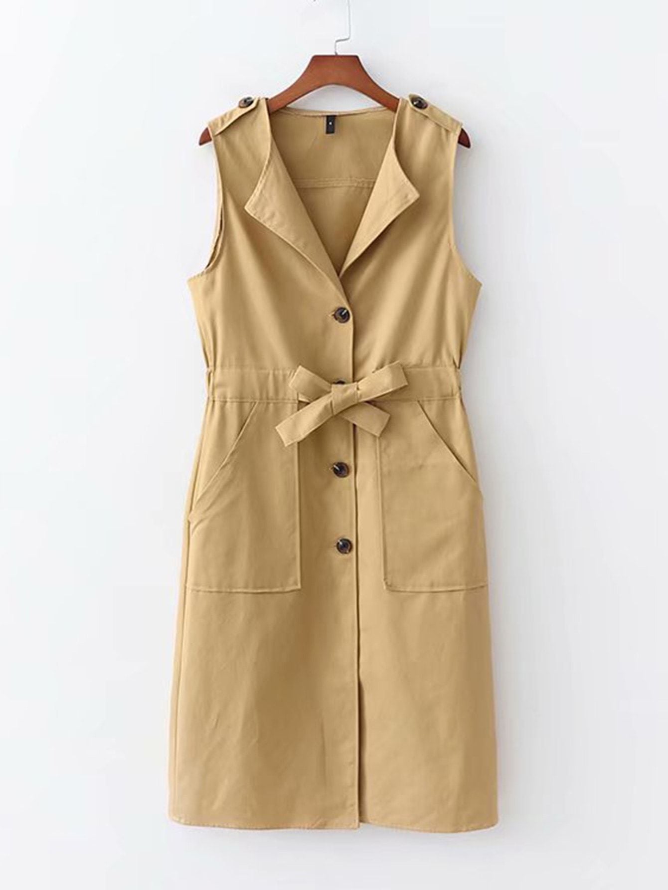 Drawstring Waist Button Front Dress