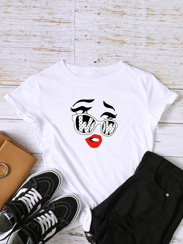 Eyes And Lip Print Tee