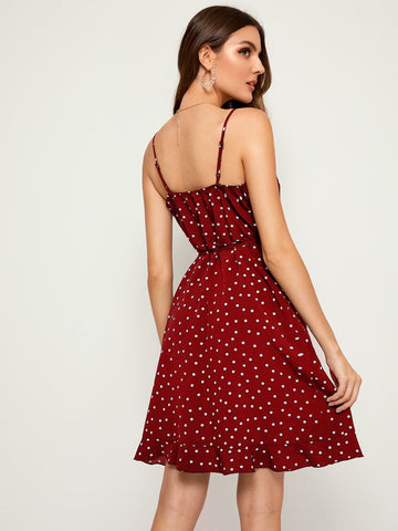 Polka Dot Wrap Self Tie Cami Dress