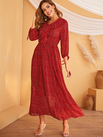 Polka Dot Ruffle Trim Dress