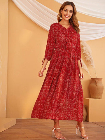 Polka Dot Ruffle Trim Dress