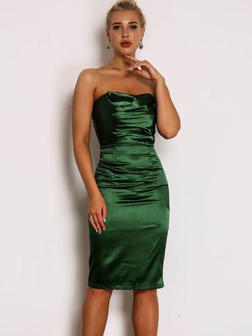 Joyfunear Zip Back Draped Satin Tube Pencil Dress