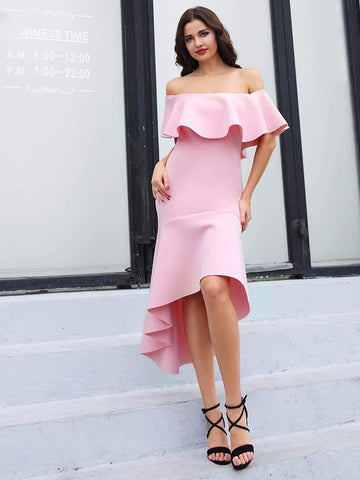 Adyce Off Shoulder High Low Flippy Hem Dress