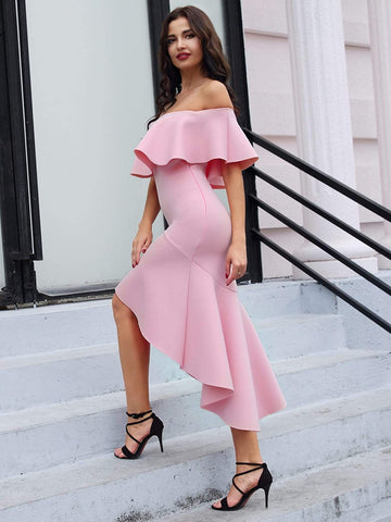 Adyce Off Shoulder High Low Flippy Hem Dress