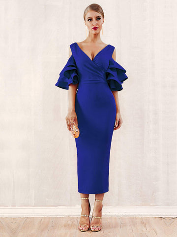 Adyce Cold Shoulder Layered Sleeve Pencil Dress