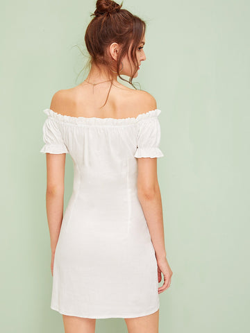 Off The Shoulder Knot Frill Trim Dress