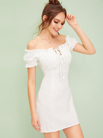 Off The Shoulder Knot Frill Trim Dress