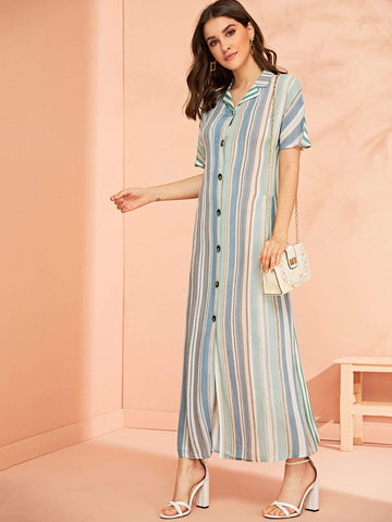 Striped Button Front Shirt Dress